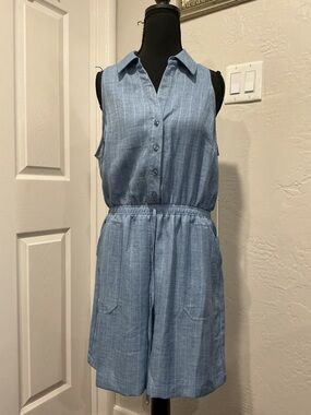 Emma & Michele Light Blue Sleeveless Button Romper